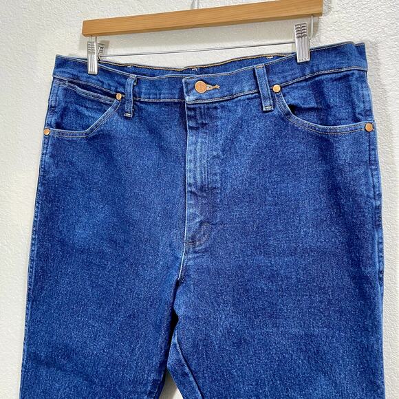 Vintage 90s Wrangler Jeans Mens 38x32 Dark Blue Wash Western Straight Leg - Picture 4 of 10
